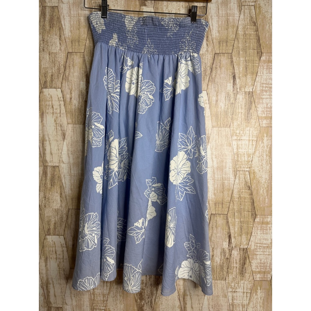 Nani Hawaii‎ for Liberty House Vintage Blue Hibiscus Smocked Midi Skirt ML